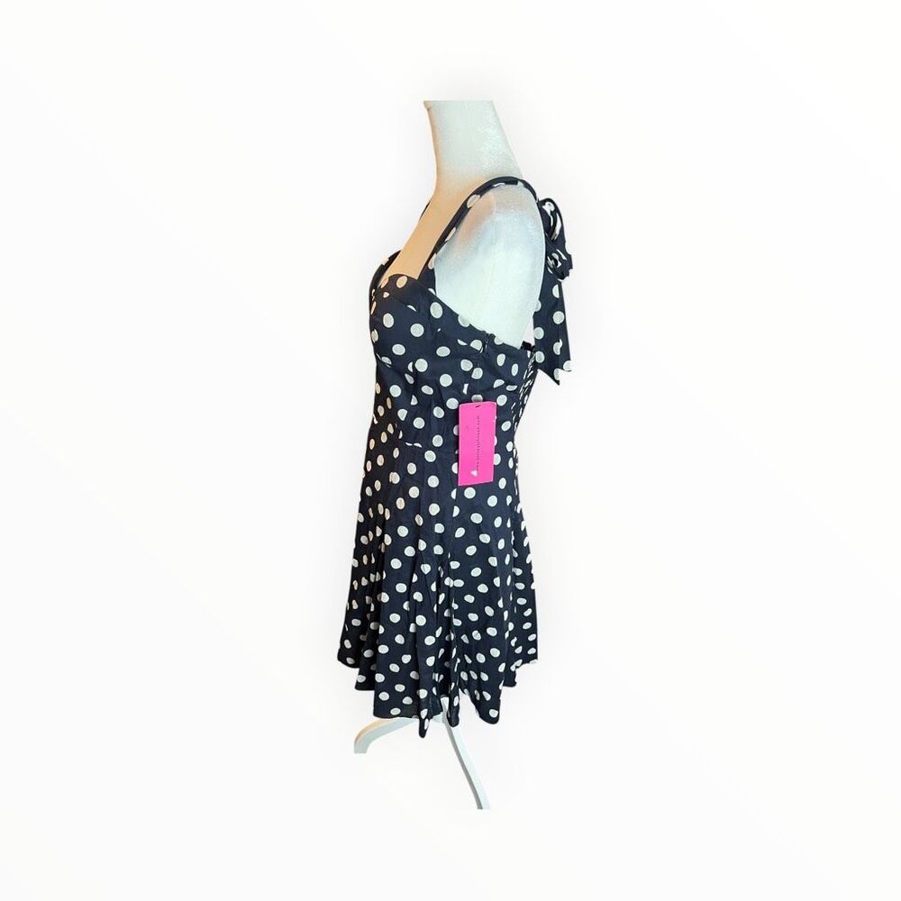 Betsey Johnson NWT Polka Dot Halter Sweetheart Fit Flare Dress Navy Blue White - Picture 4 of 7